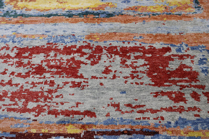 Gold 8'10" x 11'6" Modern Abstract Distress Design Hand knotted Silk Rug - Sku: w2339
