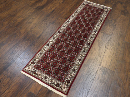 Close-up of wool pile, beige and red runner