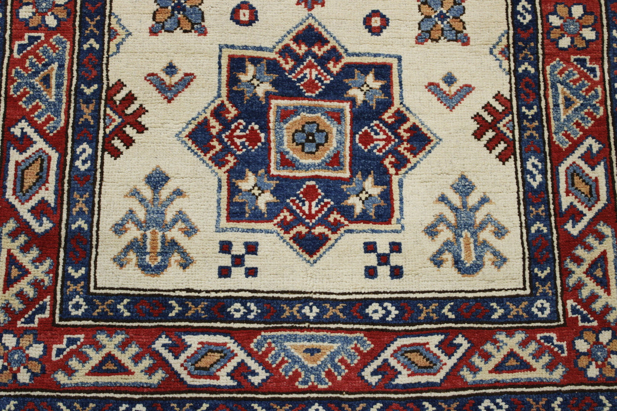Tribal Super Kazak rug border detail