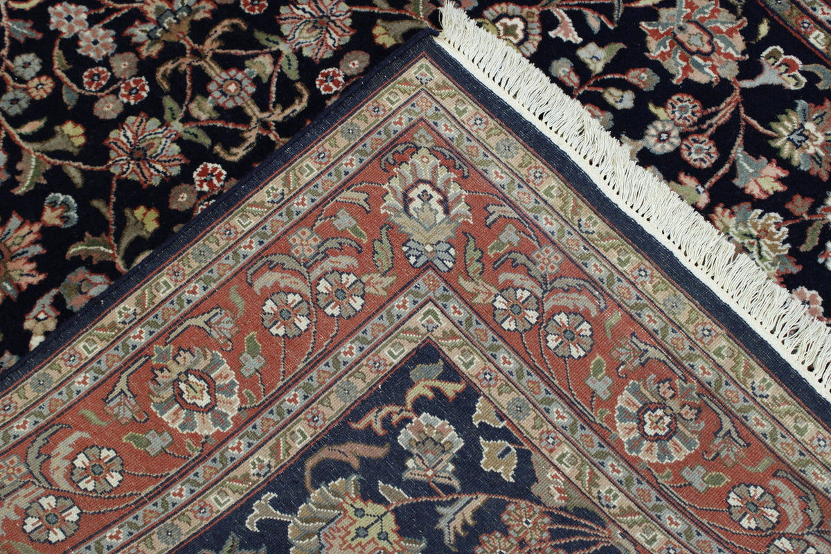 Traditional Mahal Design hand-knotted wool rug in Blue & Red, full view