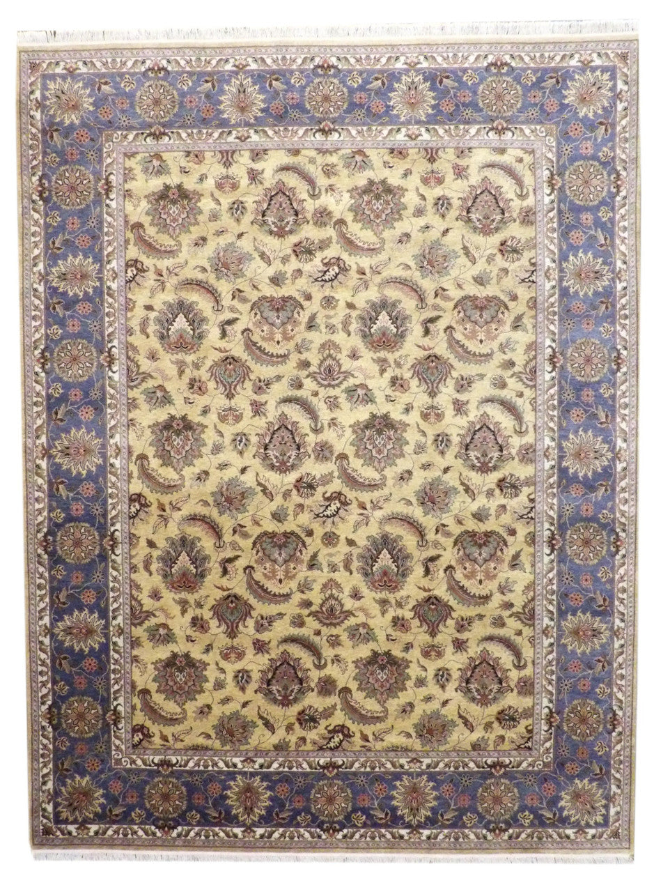 Fine Kashan Tie Dye hand-knotted wool rug in Gold & Purple, full view