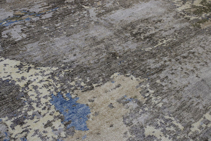 Back of Modern Abstract Distress Design hand-knotted rug