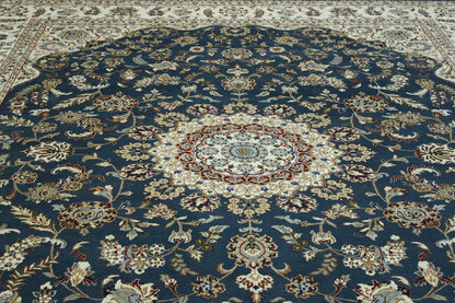 Blue & Beige Traditional Fine Qum rug in room setting