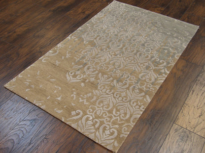 Abstract broken pattern detail, gold and gray wool-silk rug