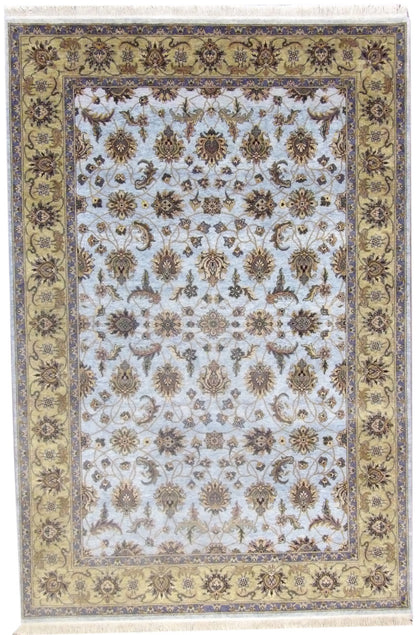 Fine Ziegler Tie Dye hand-knotted wool rug in Blue & Gold, full view