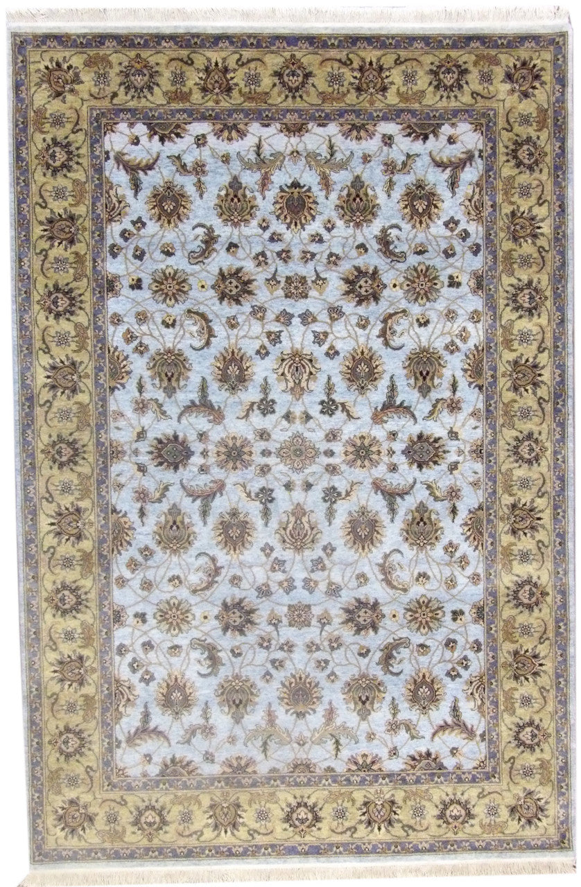 Fine Ziegler Tie Dye hand-knotted wool rug in Blue & Gold, full view