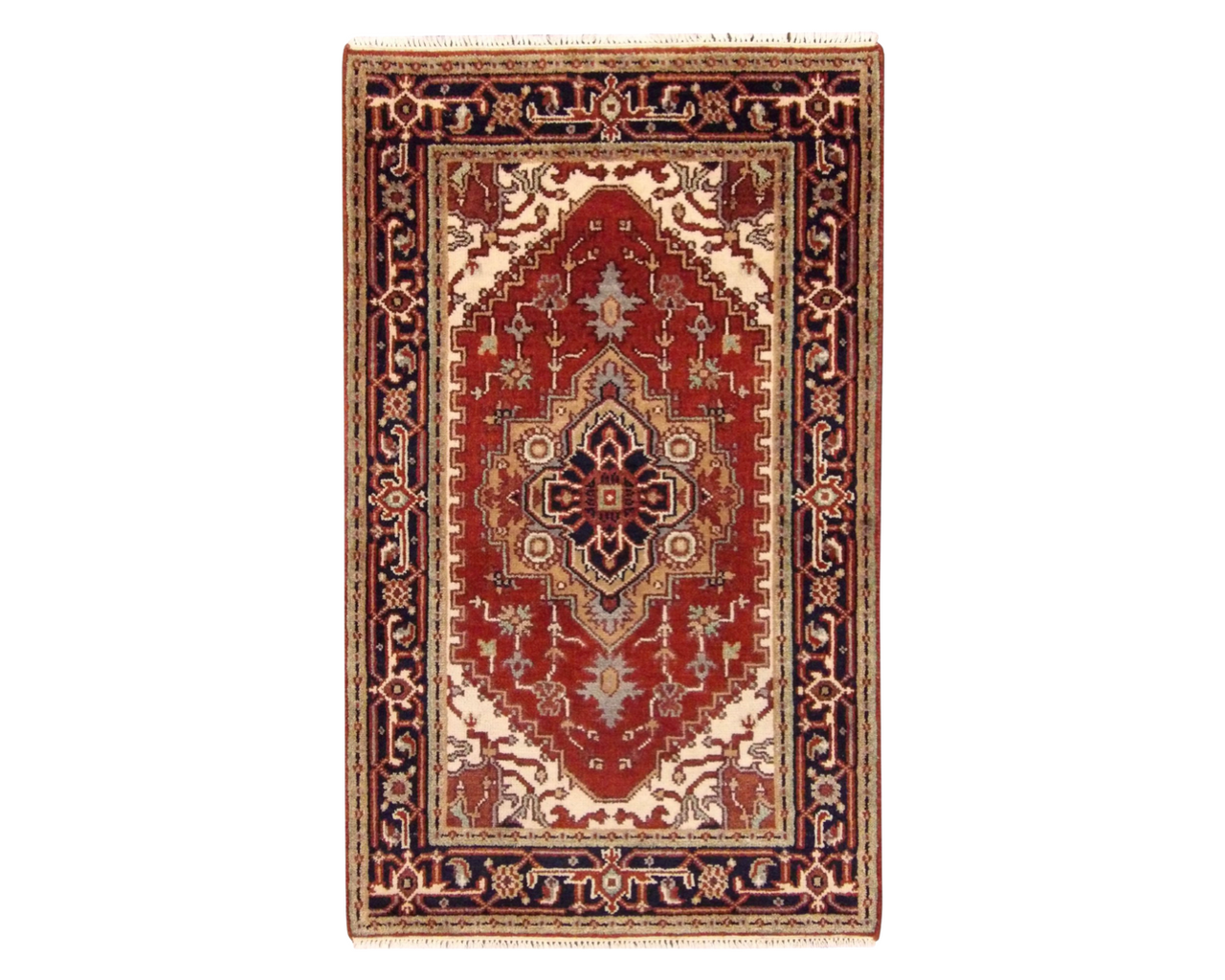 Tribal Sherapi hand-knotted wool rug in Blue & Red, full view