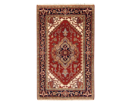 Tribal Sherapi hand-knotted wool rug in Blue & Red, full view