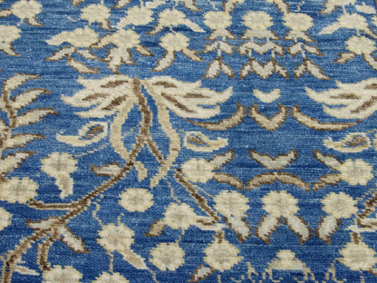 Wool texture close-up, blue and beige floral design