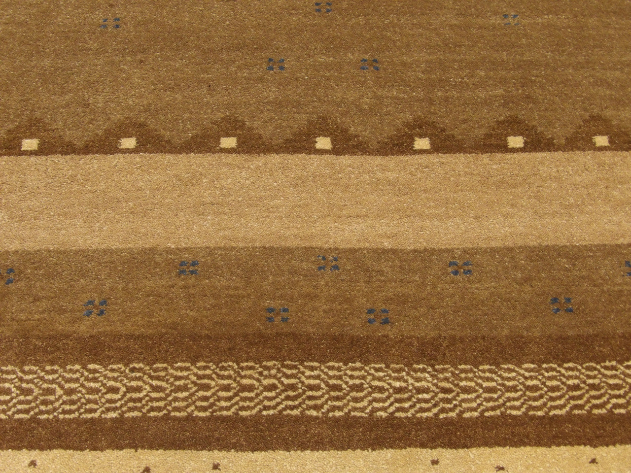 Gabbeh rug edge and pile detail, beige and brown