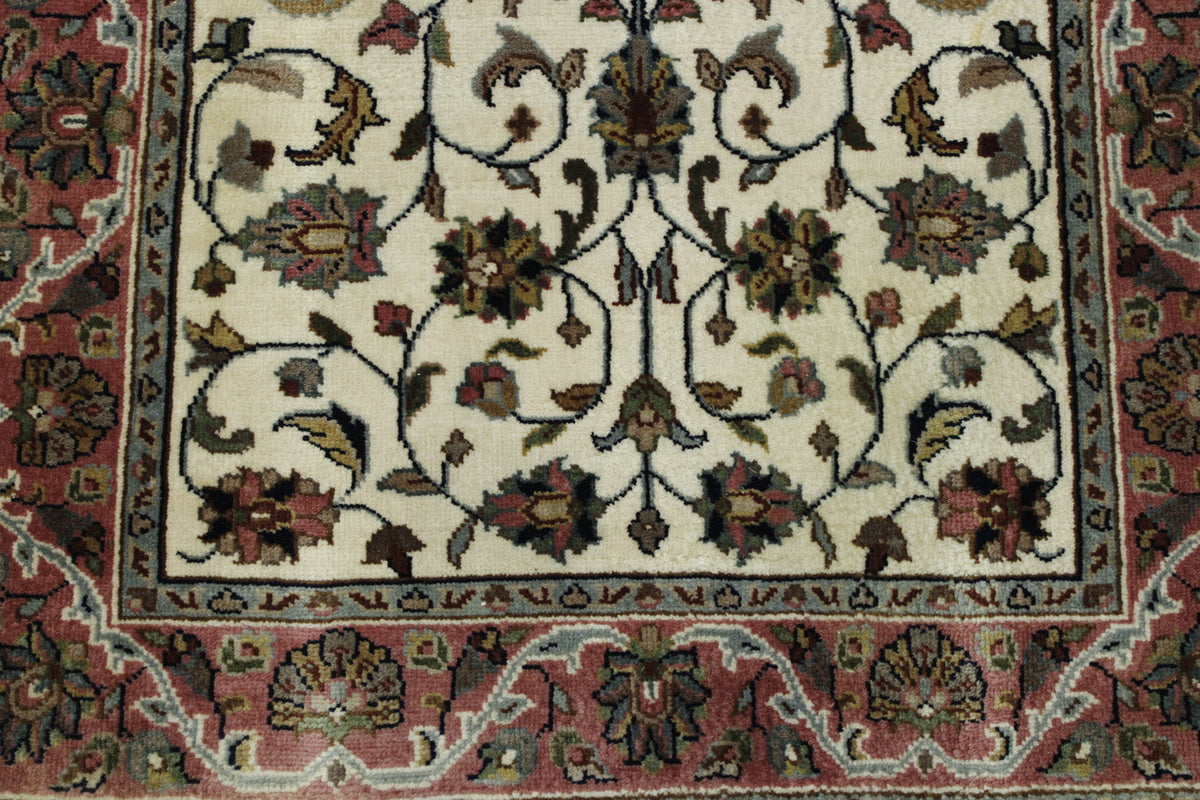 Beige & Pink Traditional Indo Mashad rug in room setting