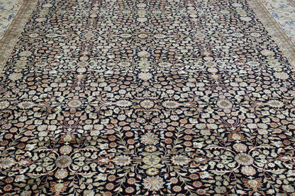 Traditional Fine Heraki hand-knotted wool-silk rug in Blue & Beige, full view