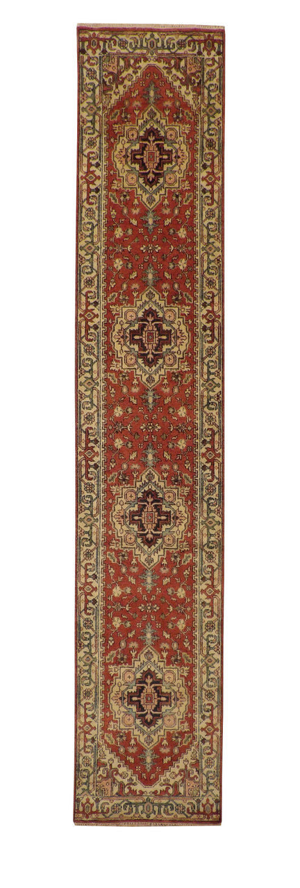 Tribal Indo Heriz hand-knotted wool rug in Beige & Rust, full view