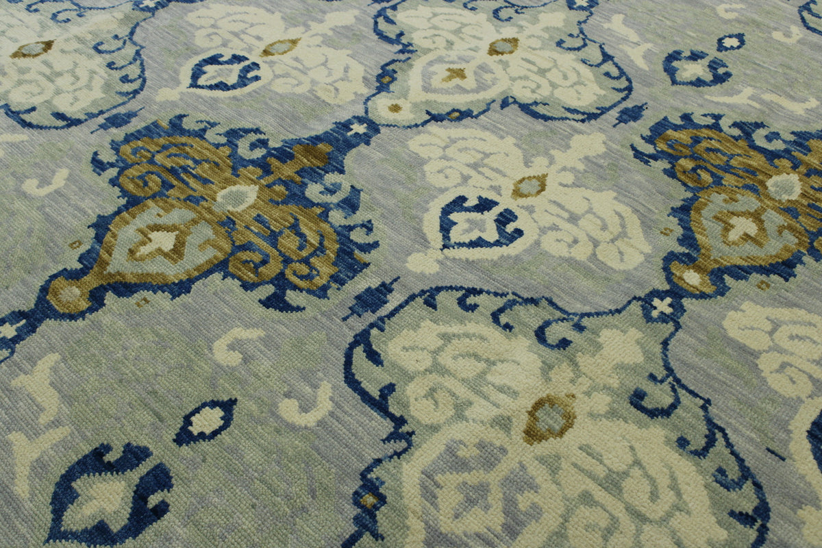 Blue & Gray Transitional Ikat Design rug in room setting