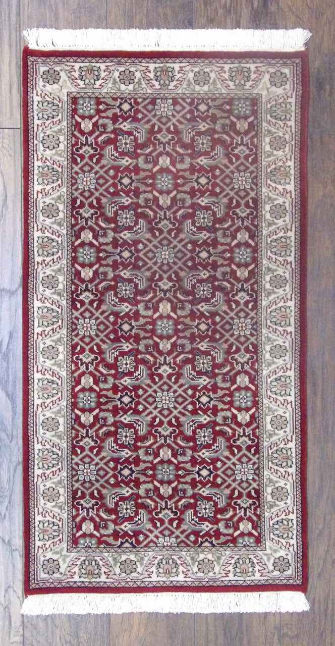 Fine Persian Mir Herati hand-knotted wool rug in Beige & Red, full view