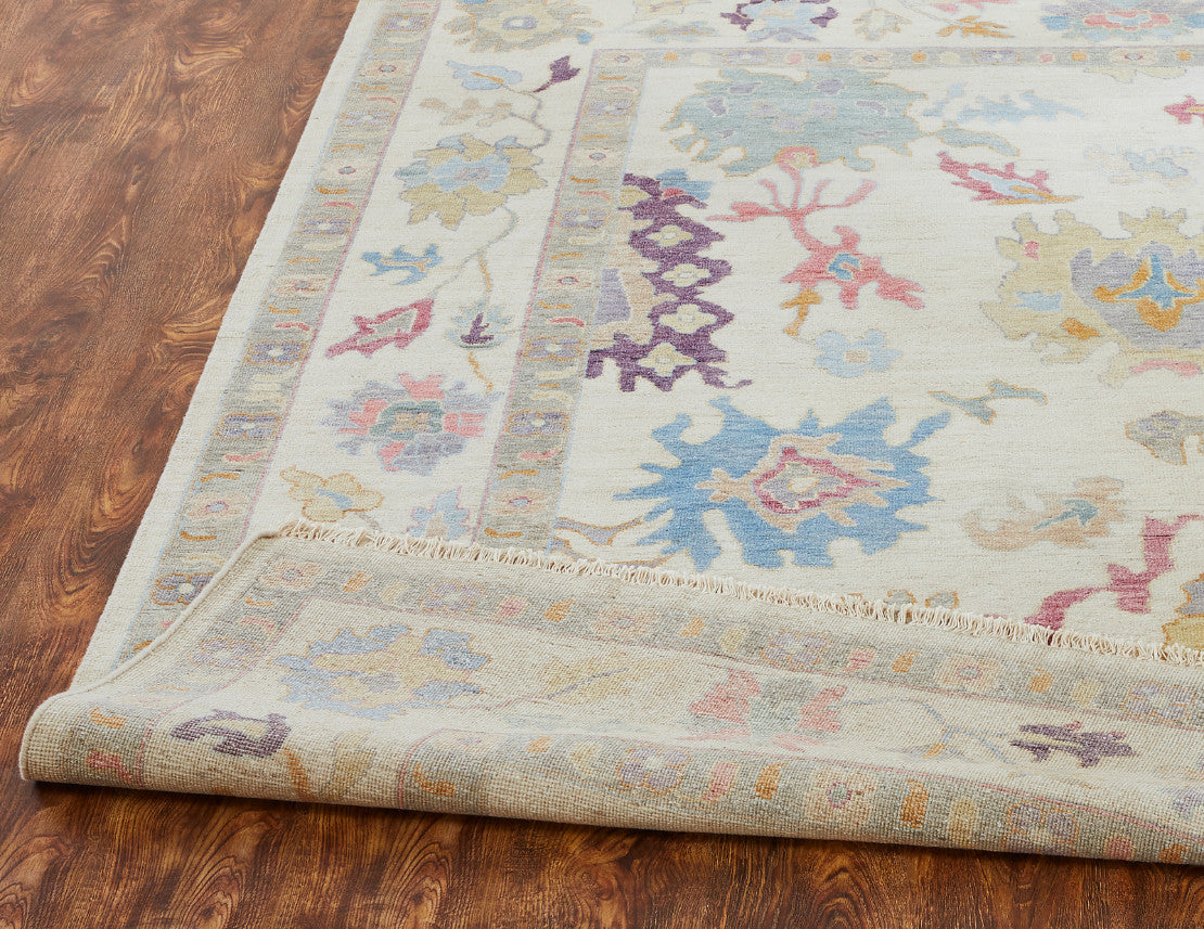 Transitional wool-silk rug in beige and gray, additional view