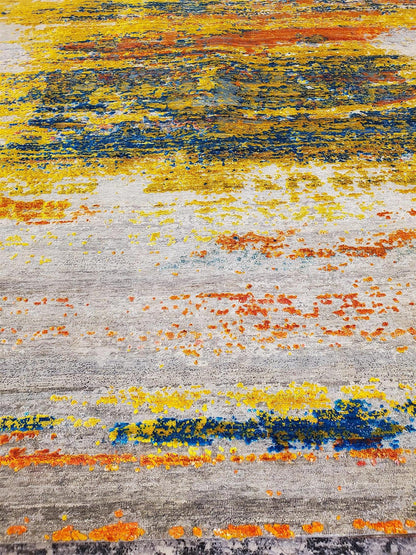 Fine Abstract Colorful Silk and Wool Hand Knotted Rug 7'10''x10'02''  - AR62200