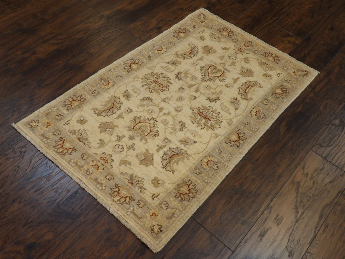 Chobie pattern detail, beige and blue natural dye rug
