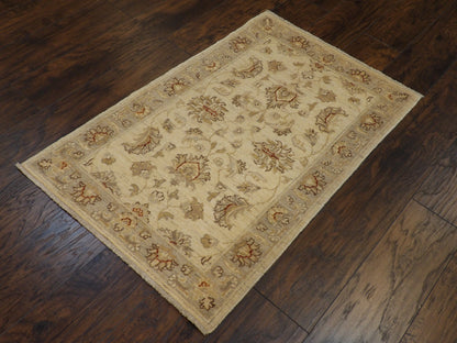 Chobie pattern detail, beige and blue natural dye rug