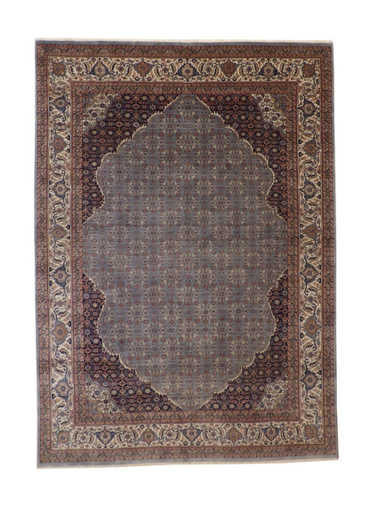 Traditional Fine Mir hand-knotted wool rug in Blue & Beige, full view