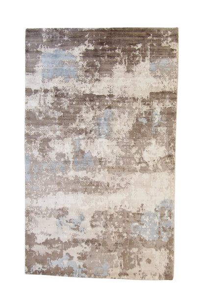 Modern Abstract Design hand-knotted silk rug in Multi-Color & White, full view