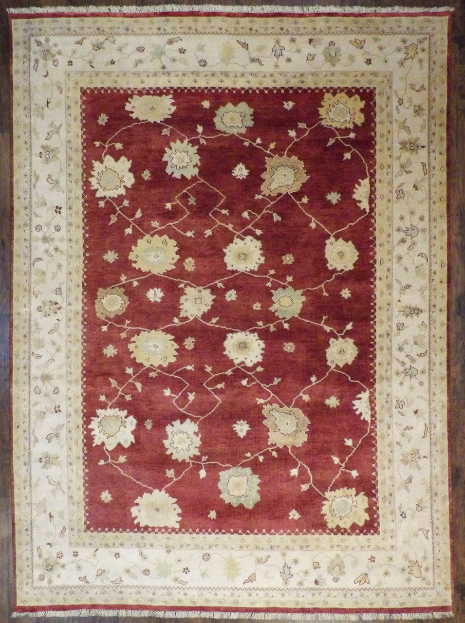 Turk Oushak Natural Dye hand-knotted wool rug in Beige & Rust, full view