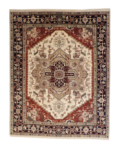 Tribal Heriz hand-knotted wool rug in Blue & Beige, full view