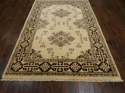 Close-up of wool pile, Brown & Beige rug