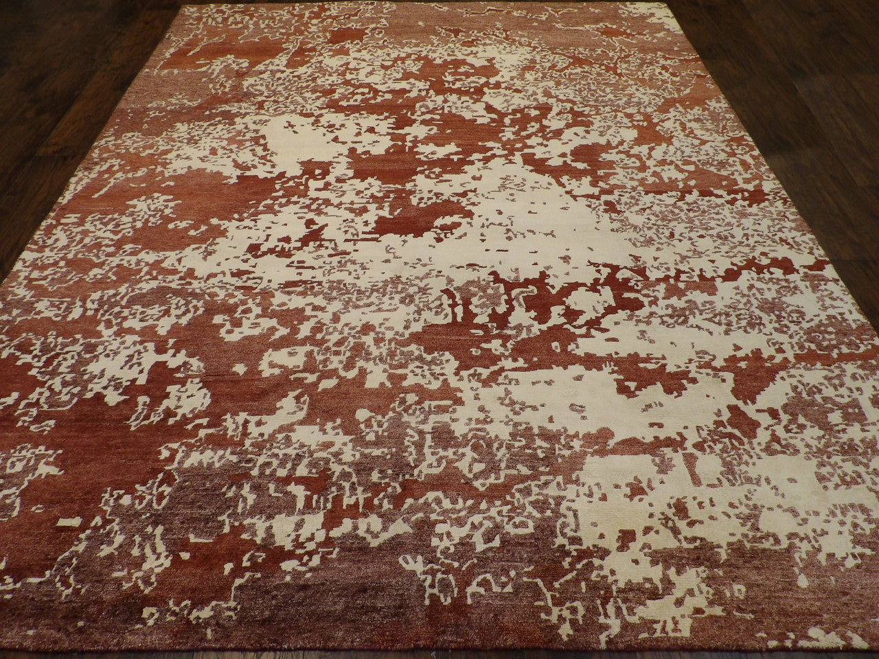 Back of hand-knotted mosaic rug showing construction