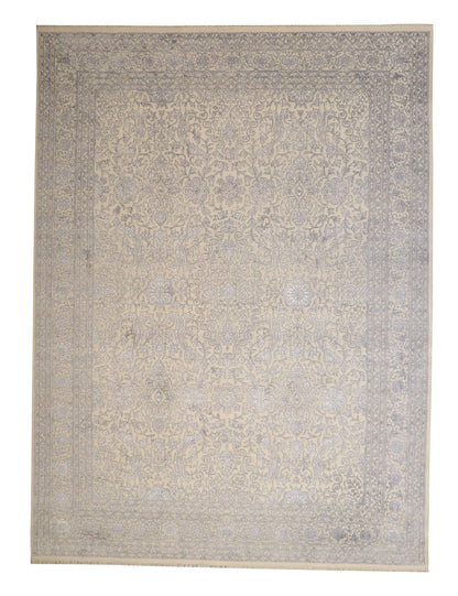 Transitional Fine Haji Jalili hand-knotted wool-silk rug in Blue & White, full view