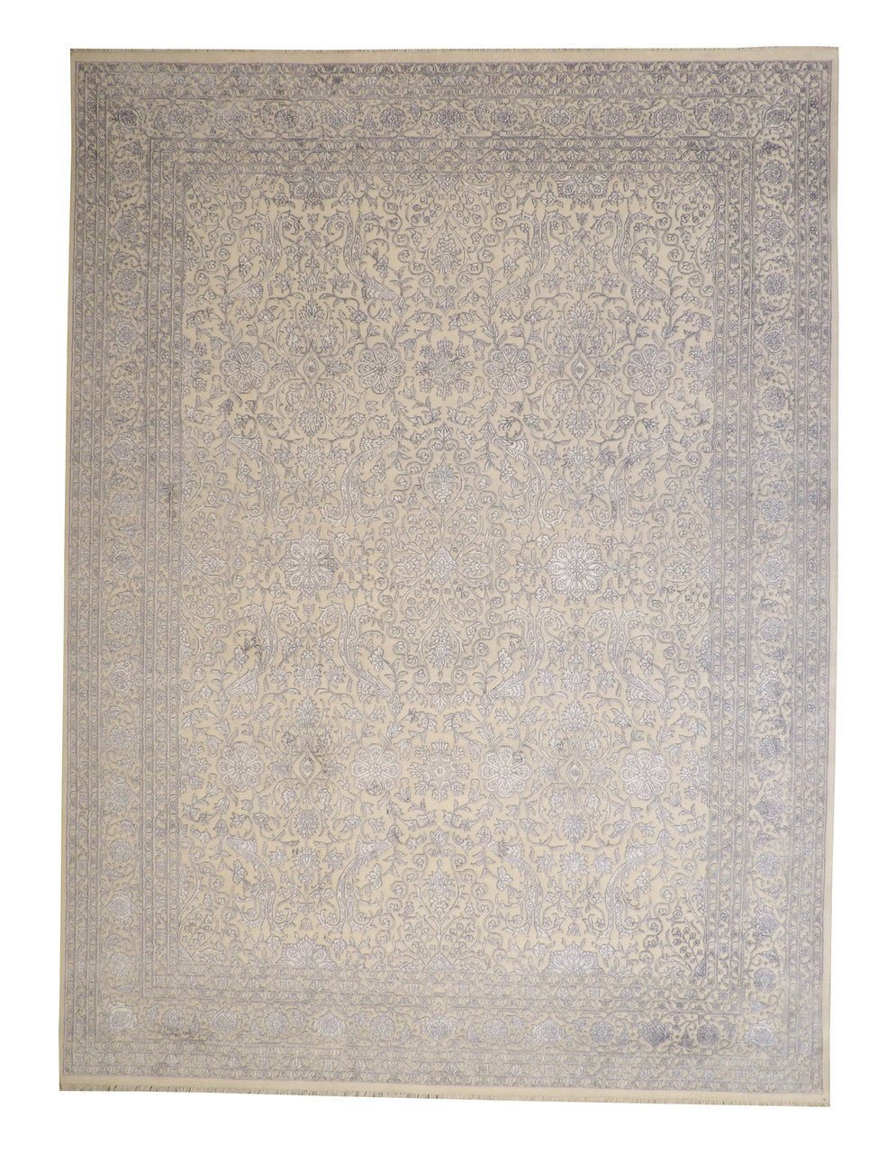 Transitional Fine Haji Jalili hand-knotted wool-silk rug in Blue & White, full view
