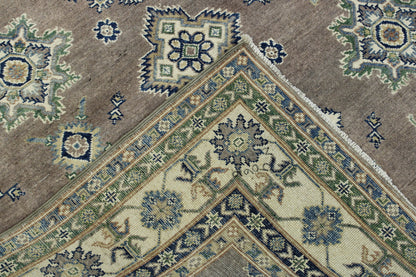 Tribal Super Kazak hand-knotted wool rug in Brown & Beige, full view