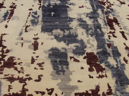 Modern Abstract Carved Hand-Knotted Wool Rug in Blue & White — 12' x 15' Oversized | SKU W800