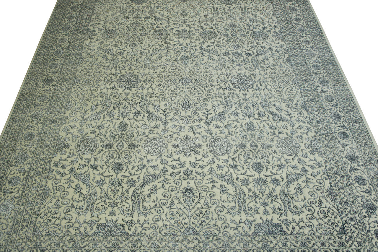 Blue & White Transitional Fine Haji Jalili rug in room setting