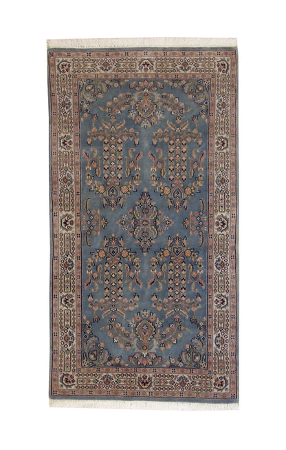 Traditional Indo Sharookh hand-knotted wool rug in Beige & Teal, full view