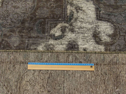 Gray & White Overdye Vintage Persian Shaved Wash rug in room setting