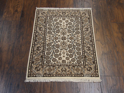 Close-up of wool-silk pile, Brown & Beige rug