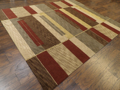 Modern geometric rug border detail, gold and red