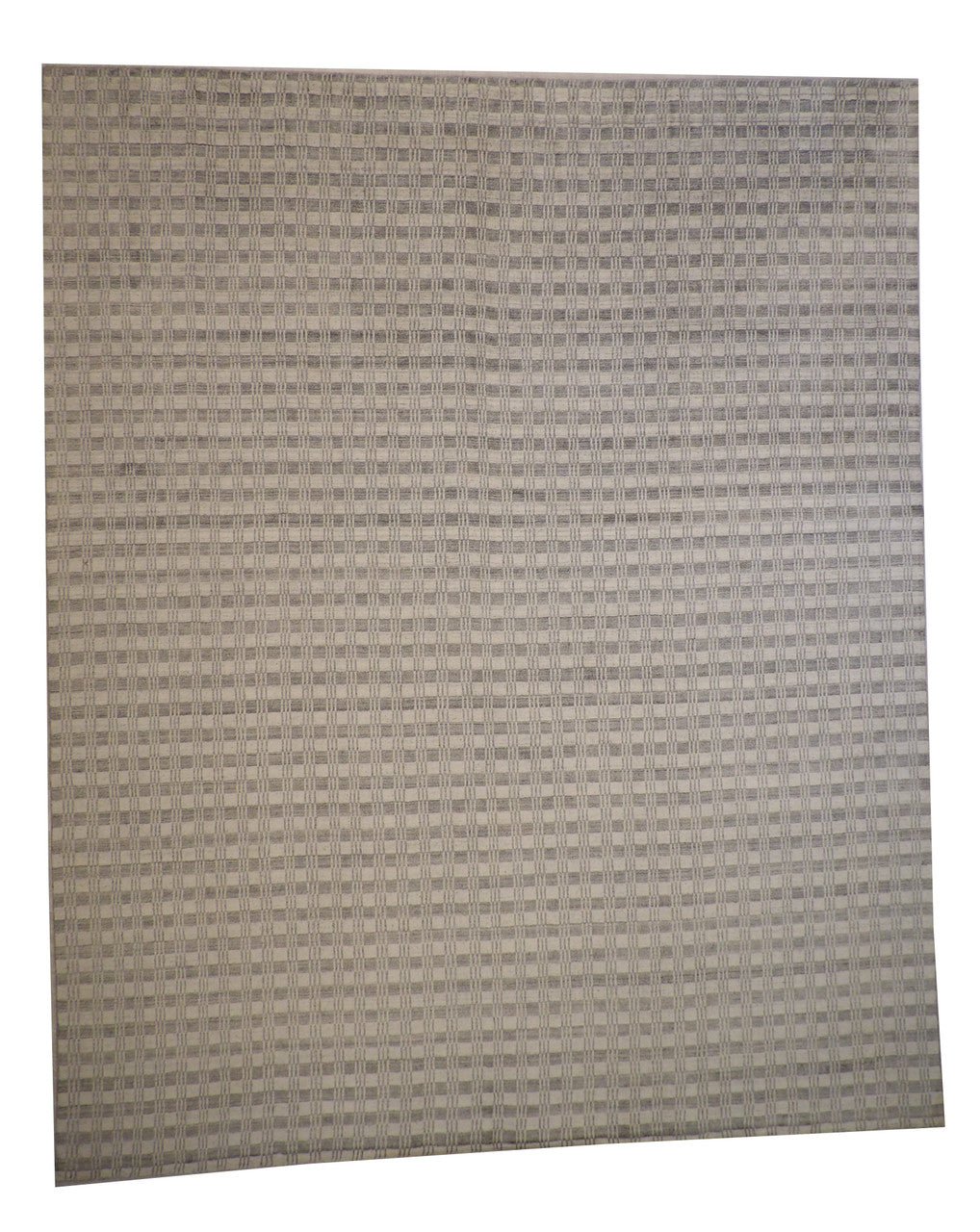 Modern Small Block Design hand-knotted wool rug in Gray, full view
