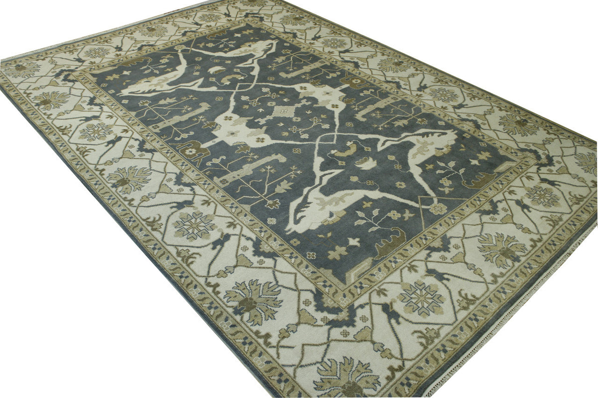 Close-up of wool pile, Blue & Beige rug