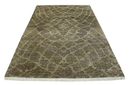 Brown 5'2" x 7'10" Modern Abstract Design Hand knotted Wool/Silk Rug - Sku: w2253