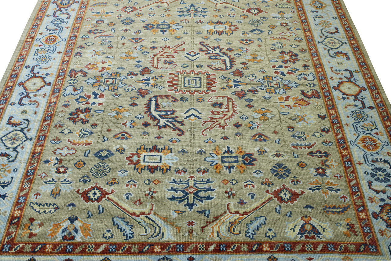 Close-up of wool pile, Blue & Beige rug
