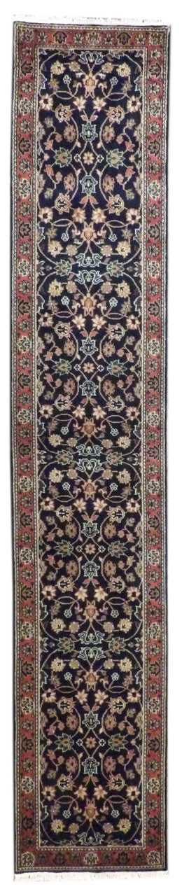 Turkish Weave Mahal Design hand-knotted wool rug in Blue & Red, full view