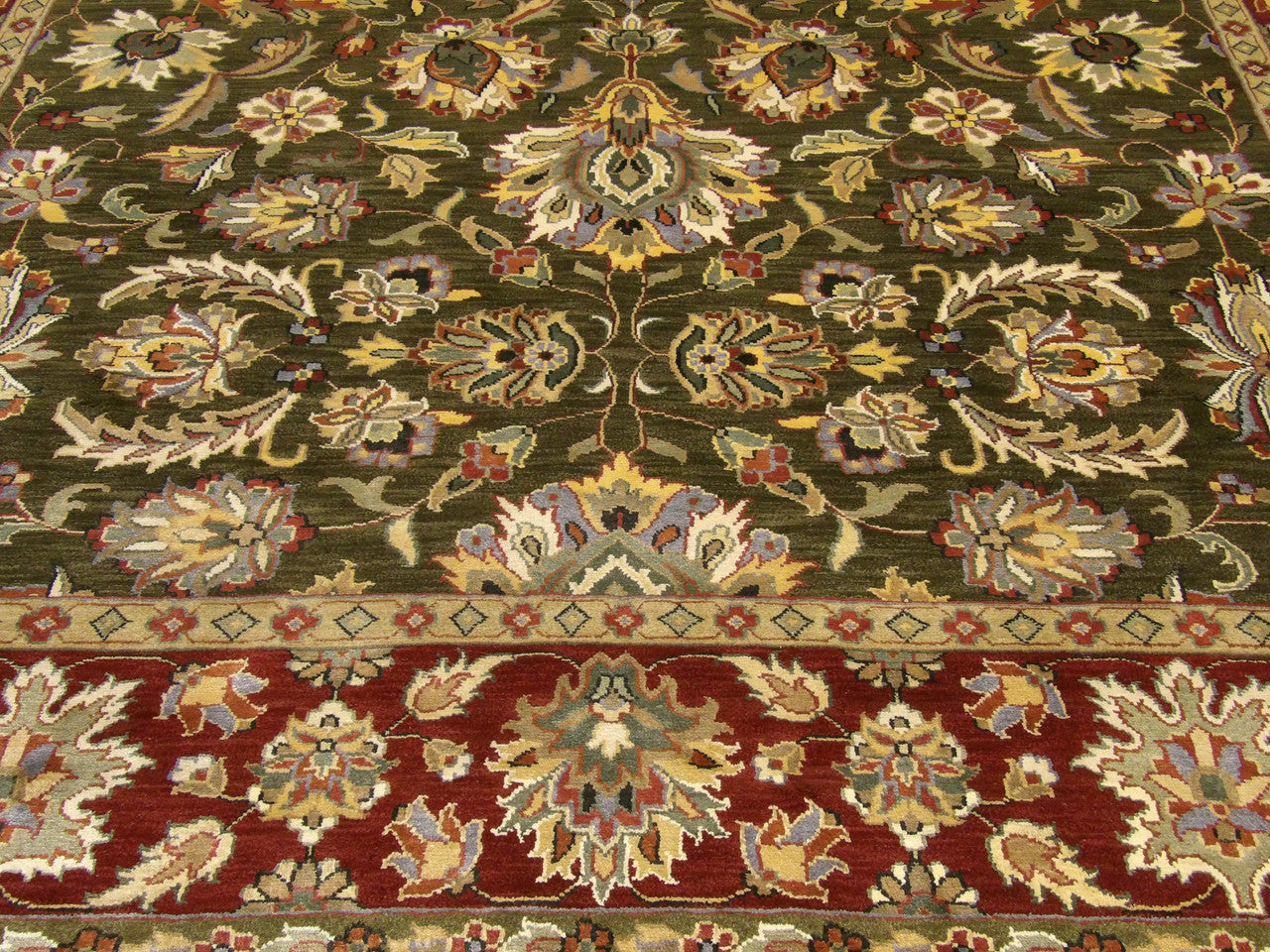 Jaipur Kashan rug border detail, green and red