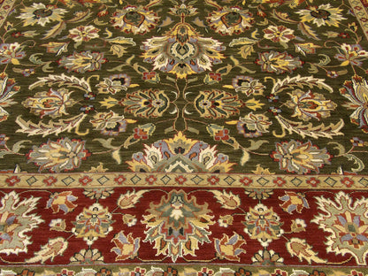 Jaipur Kashan rug border detail, green and red