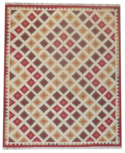 Coastal Flat-Weave Indoor/Outdoor Hand-Knotted Wool Rug in Gold & Rust — 8'0" x 10'0" | SKU w1095