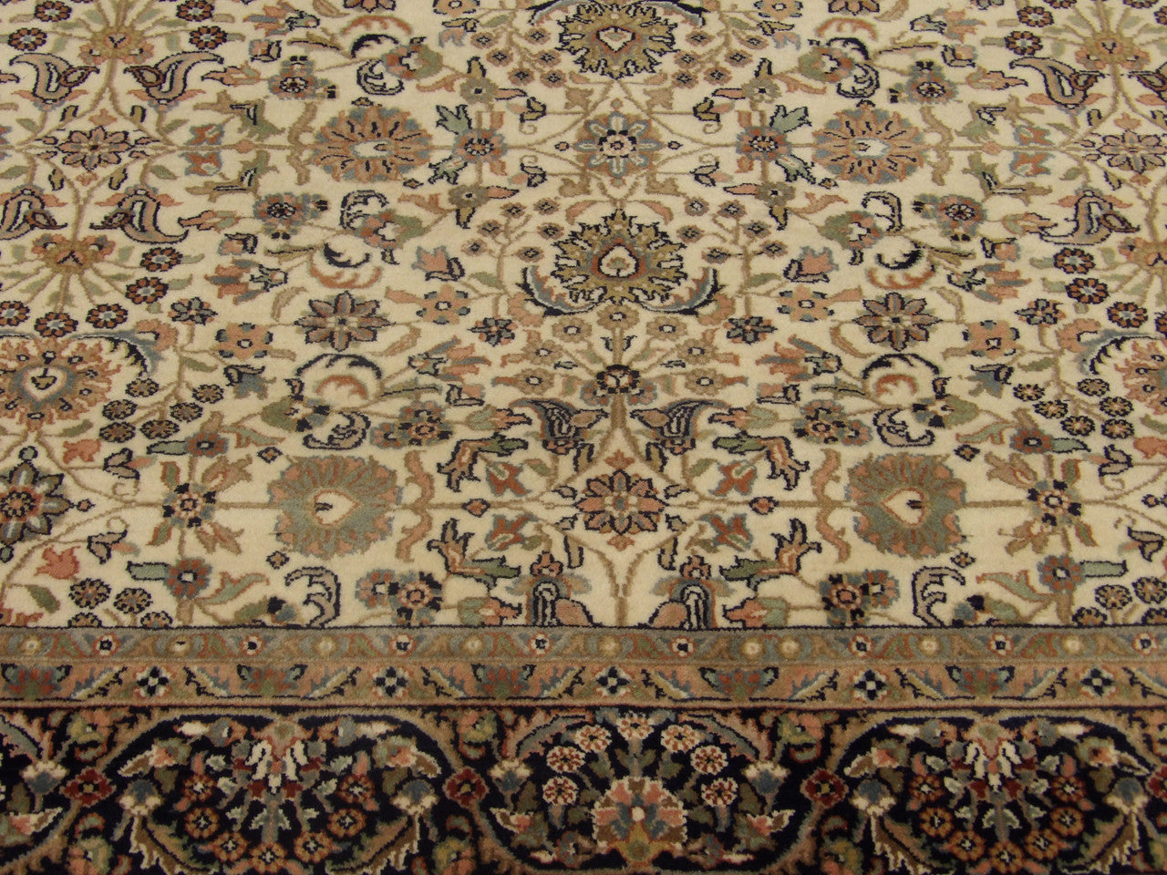 Persian Kashan rug border detail, blue and ivory