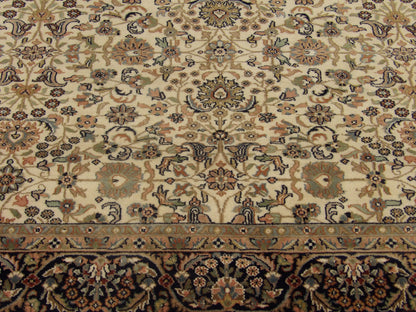 Persian Kashan rug border detail, blue and ivory