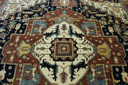 Close-up of wool pile, Blue & Rust rug