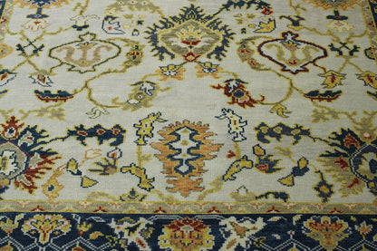 Blue & Beige Oushak Colorful Ziegler rug in room setting
